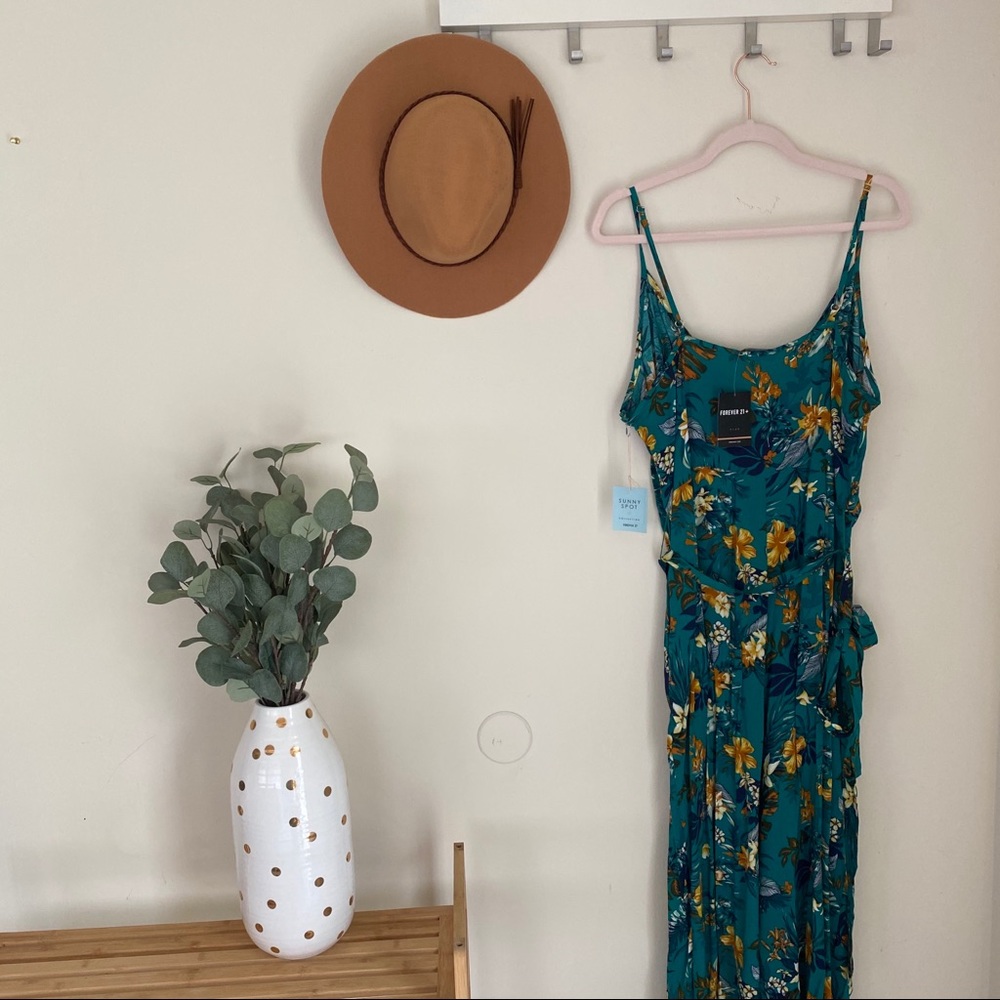 Green Floral Jumpsuit with Tie waist - Picture 3 of 8